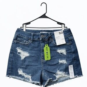 SO Juniors Distressed Denim Shortie Shorts Size 7 NWT Blue Cutoff High Rise